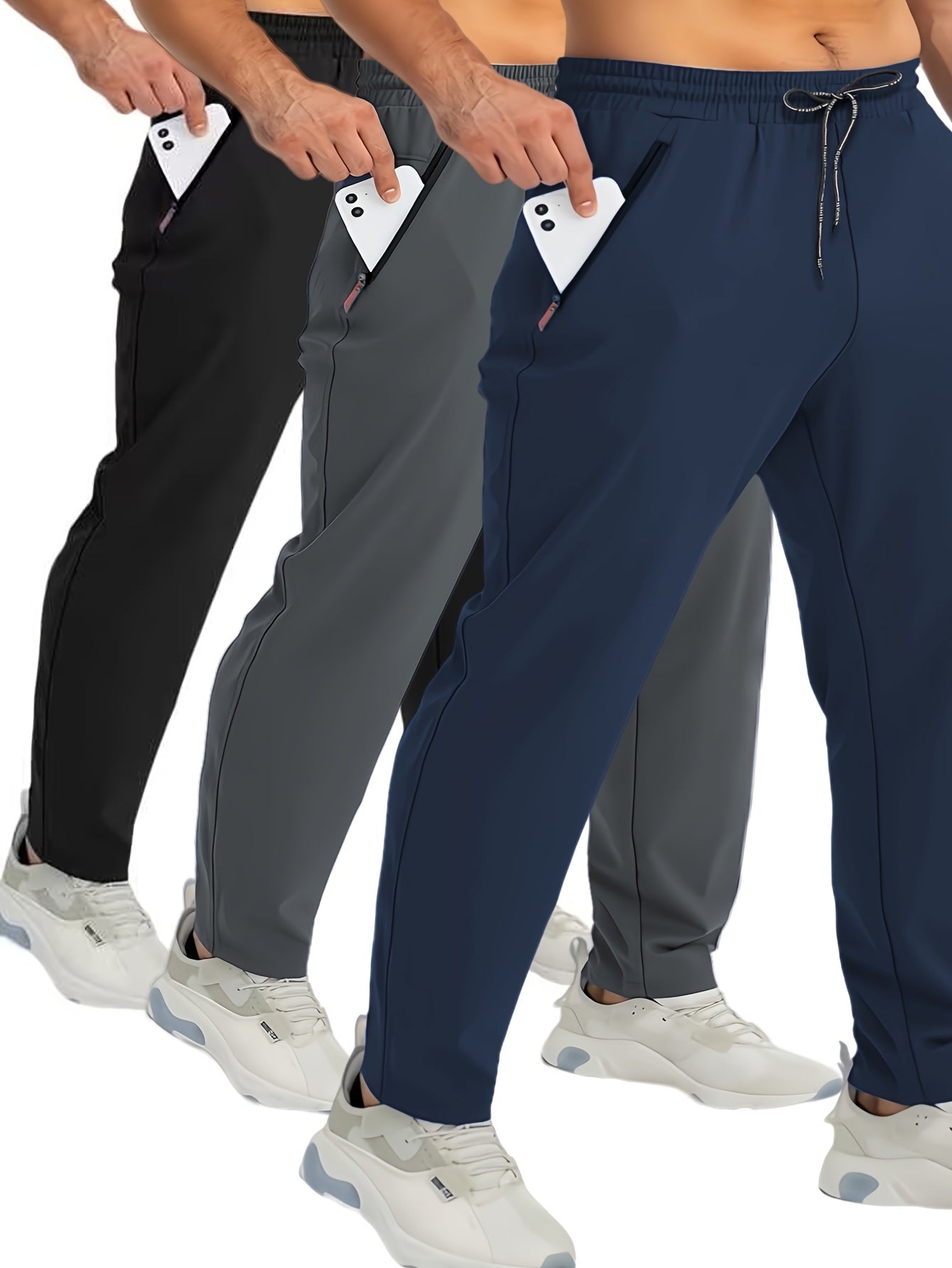 Set pantaloni da jogging uomo – comodi pantaloni sportivi casual con tasche con cerniera per tutti i giorni, sport e tempo libero