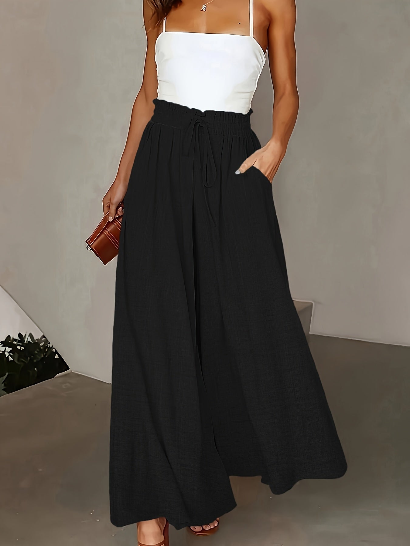 Pantaloni palazzo a vita alta da donna con cintura a fiocco – Stile elegante casual per tutti i giorni e ufficio