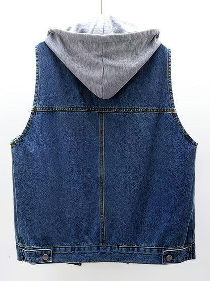 Jeansweste mit Kapuze, Ärmellos, Blau, für Damen