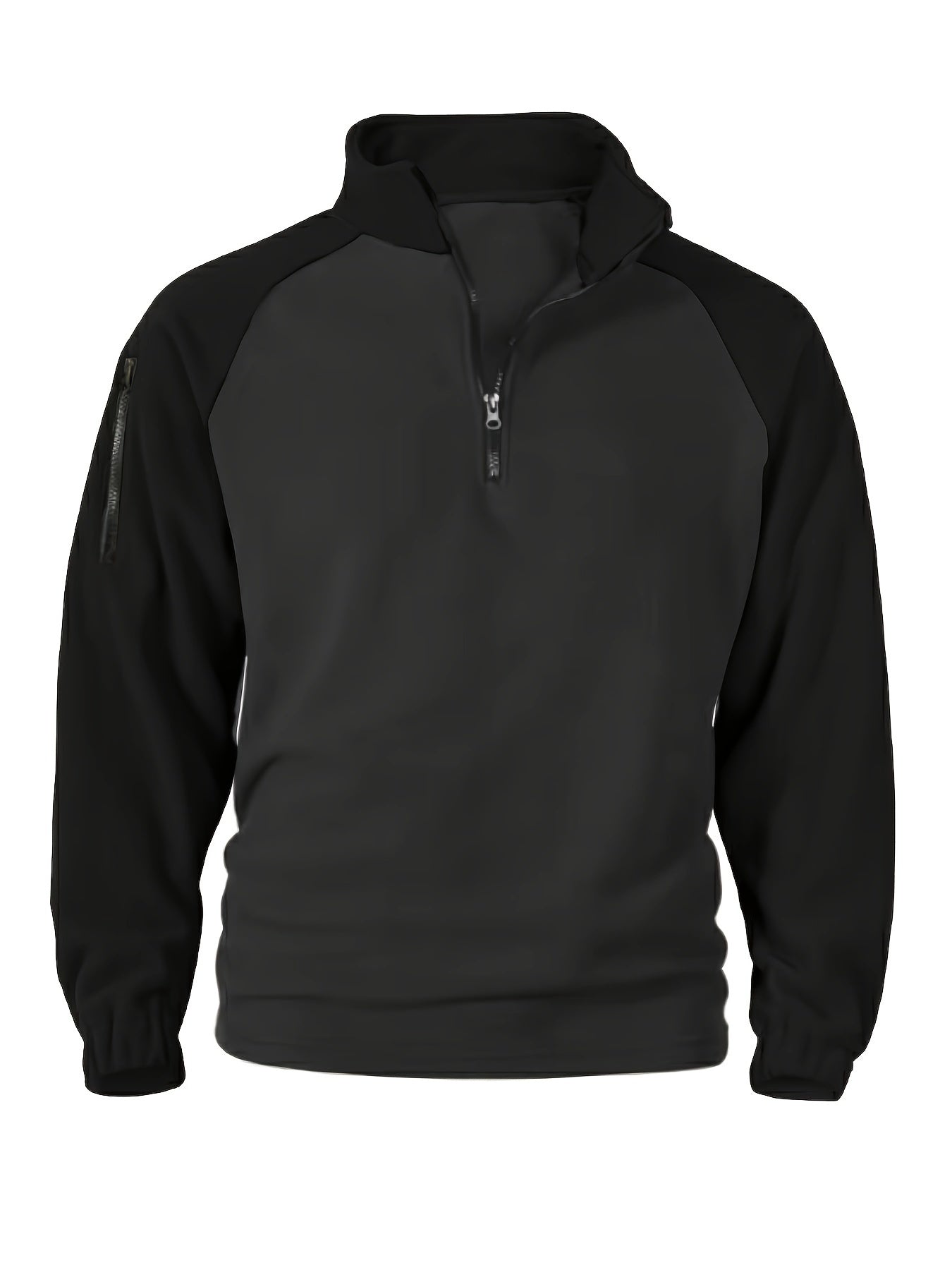 Pullover in pile da uomo, maniche raglan, chiusura a un quarto con zip, grigio scuro e marrone