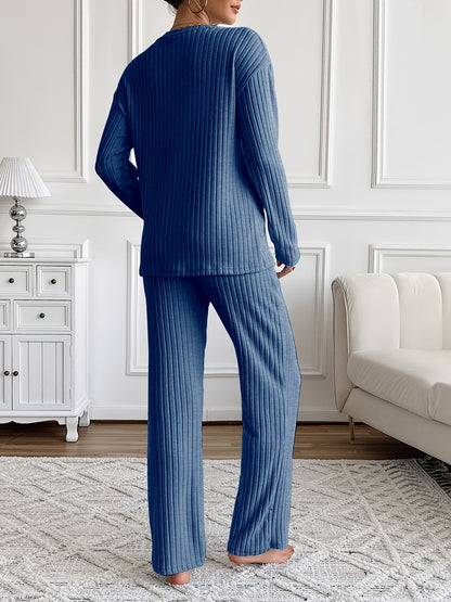 Damen Loungewear Set Gerippt mit V-Ausschnitt & Hose – "NOPE not today" Aufdruck