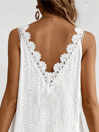 Abito estivo da donna con pizzo, scollo a V, elegante per tempo libero e vacanze