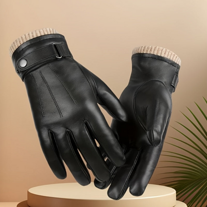 Herren Handschuhe mit Strickbündchen und Riegel Braun
