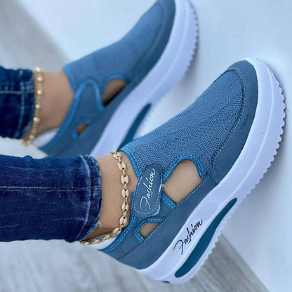 Dame komfort plateau sneakers – Mote fritidssko med cut-outs og pustende mesh, for hverdag og turer