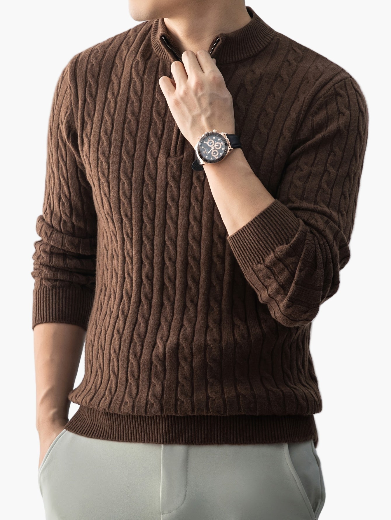 Herren Pullover mit Zopfmuster und Stehkragen – Modischer Strickpullover für Herbst und Winter, Casual Stil