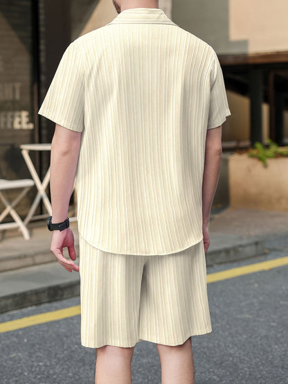 Herren Freizeit Zweiteiler Set – Kurzarm Hemd und Shorts, Sommer Streetwear, Stilvolle Knopfleiste, Ideal für Alltag & Urlaub