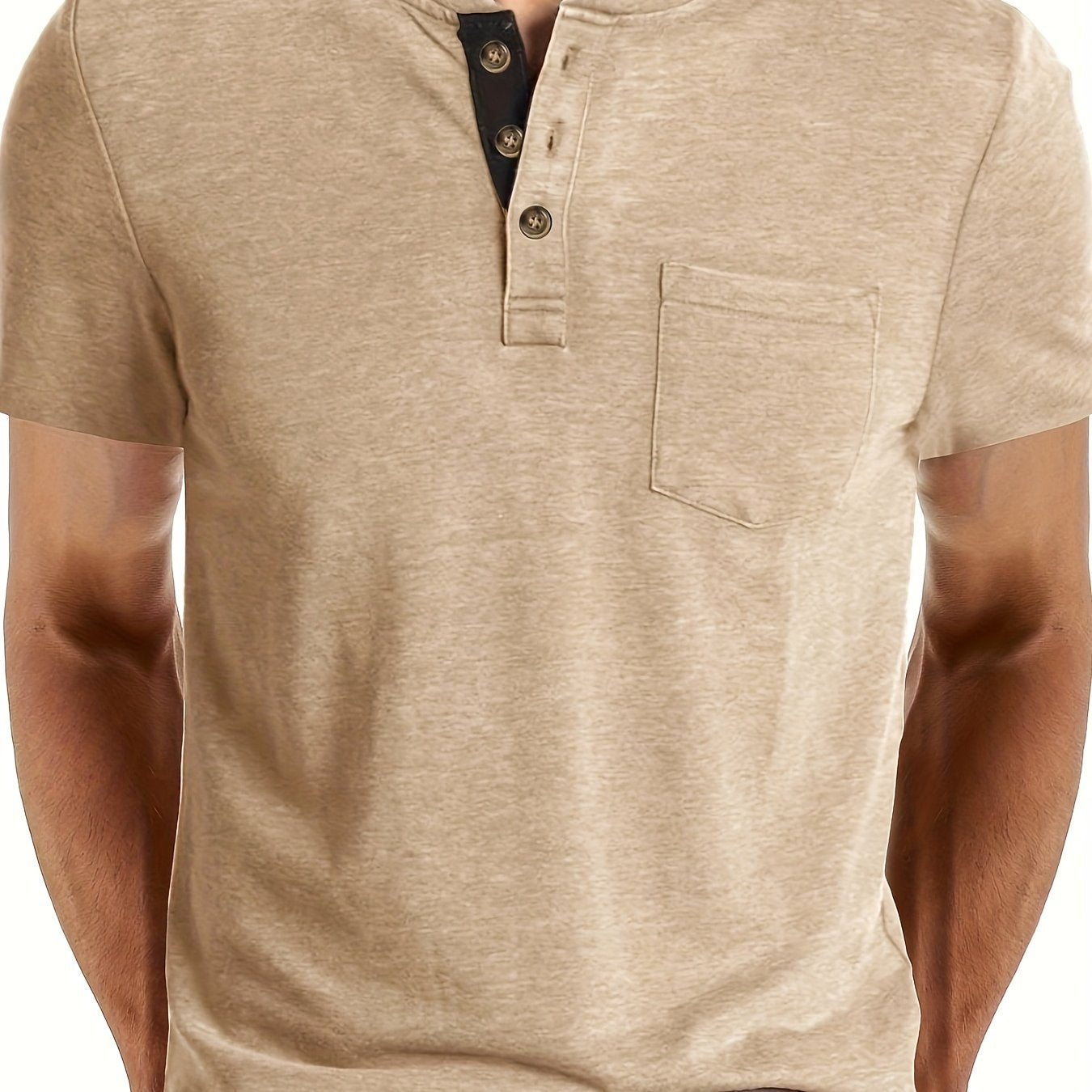 Camiseta Henley para hombre con botonadura y bolsillo en el pecho – Camiseta casual de manga corta para uso diario y tiempo libre