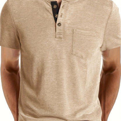 Camiseta Henley para hombre con botonadura y bolsillo en el pecho – Camiseta casual de manga corta para uso diario y tiempo libre