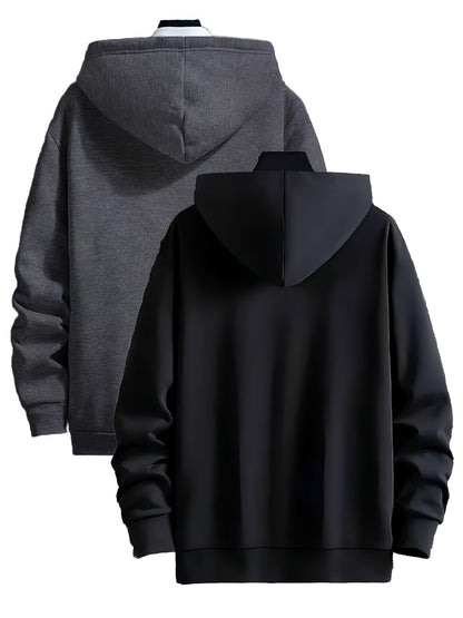 Pack de dos sudaderas con capucha forradas, en colores lisos y con bolsillo canguro – conjunto de sudaderas cálido