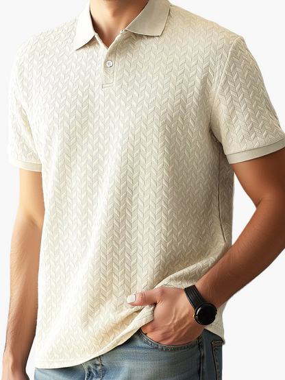 Herren Polo-Shirt mit modernem Zickzackmuster, legerer Sommerstil, Freizeitmode
