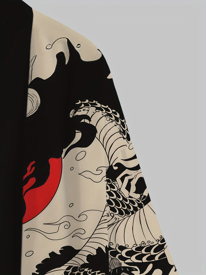 Herren Kimono Cardigan mit asiatischem Drachenmuster – Streetwear Mantel offen, stilvolles Freizeit-Outfit