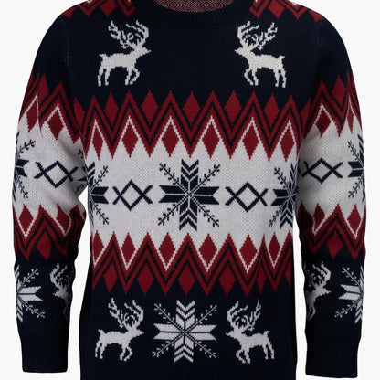 Maglione natalizio da uomo con motivo renna e fiocchi di neve, stile casual invernale