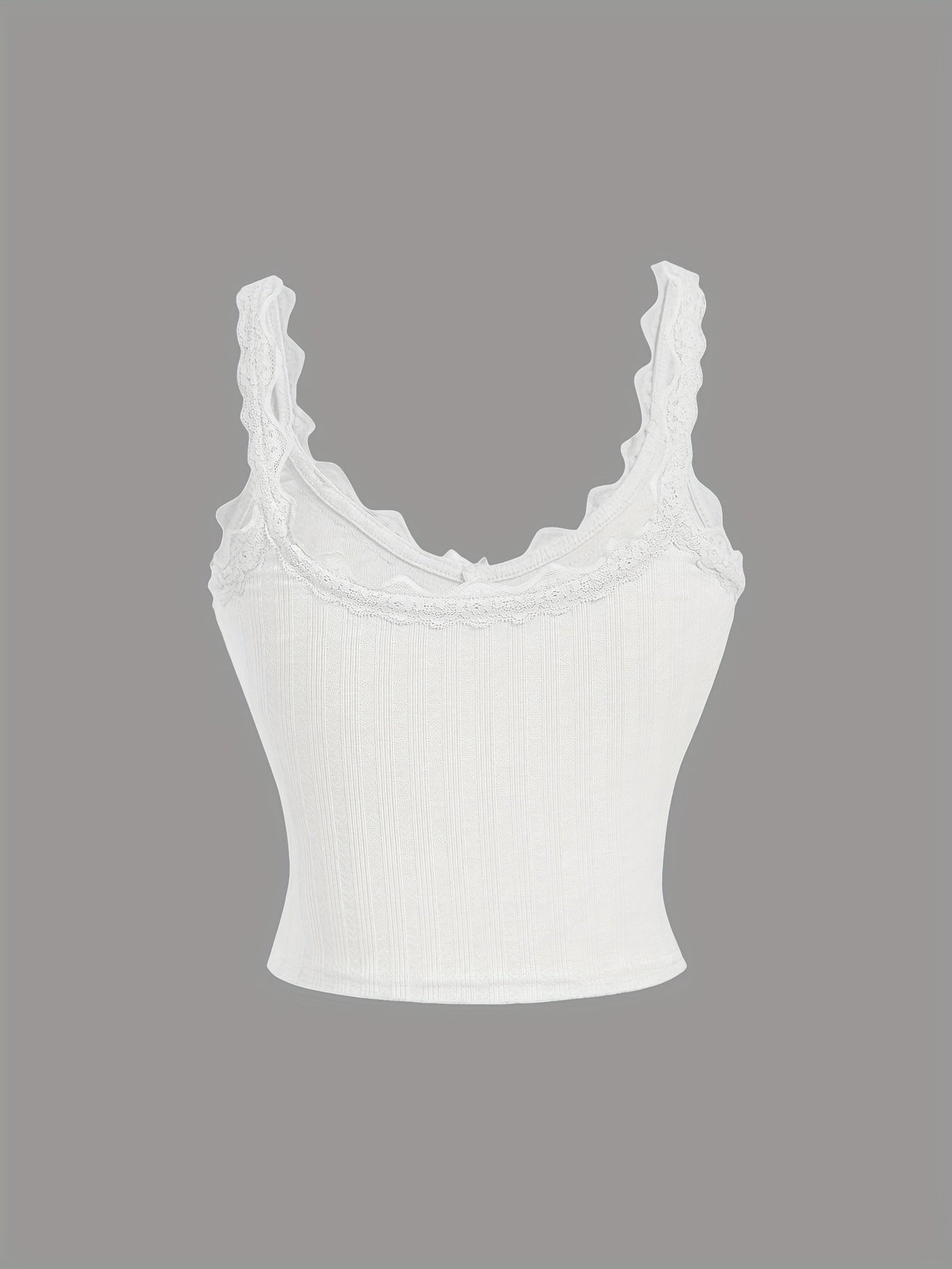 Damen Coquette-stil Camisole-topp med spets och rosett – feminint vintageinspirerat plagg