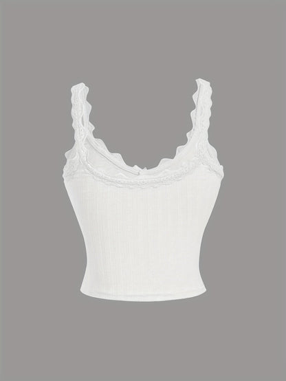 Damen Coquette-stil Camisole-topp med spets och rosett – feminint vintageinspirerat plagg