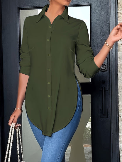 Damen Langarm Bluse Elegant Büro Freizeit – Lockere Hemdbluse für Alltag und Business