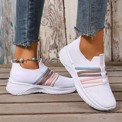 Sneaker Slip-On da donna con motivo a righe – Scarpe casual comode per tutti i giorni e viaggi