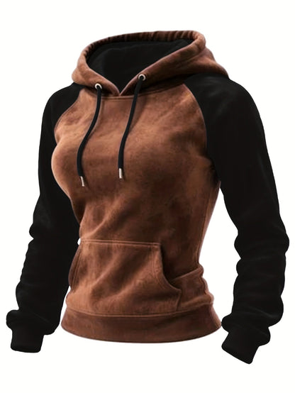 Hoodie Raglan Zweifarbig Braun Schwarz Damen Kapuzenpullover Kängurutasche