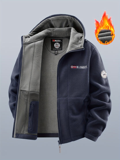Chaqueta polar de exterior para hombre con capucha – Forro cálido, cierre de cremallera, bolsillo en el pecho