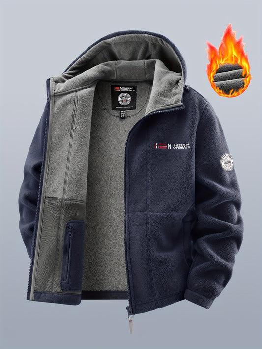 Herren Outdoor Fleecejacke mit Kapuze – Warm gefüttert, Reißverschluss, Brusttasche