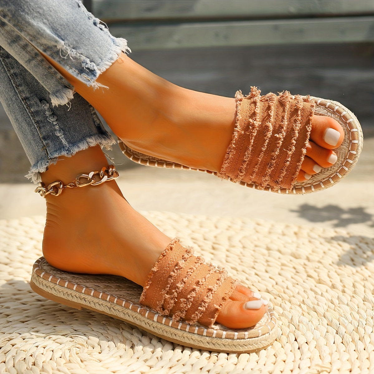 Espadrilles bohèmes pour femmes, pantoufles d'été pour loisirs et vacances