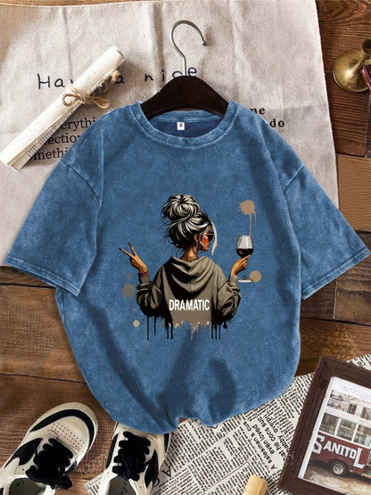 Damska koszulka oversize z dramatycznym nadrukiem, casualowa streetwearowa