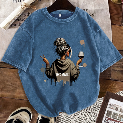 Damska koszulka oversize z dramatycznym nadrukiem, casualowa streetwearowa