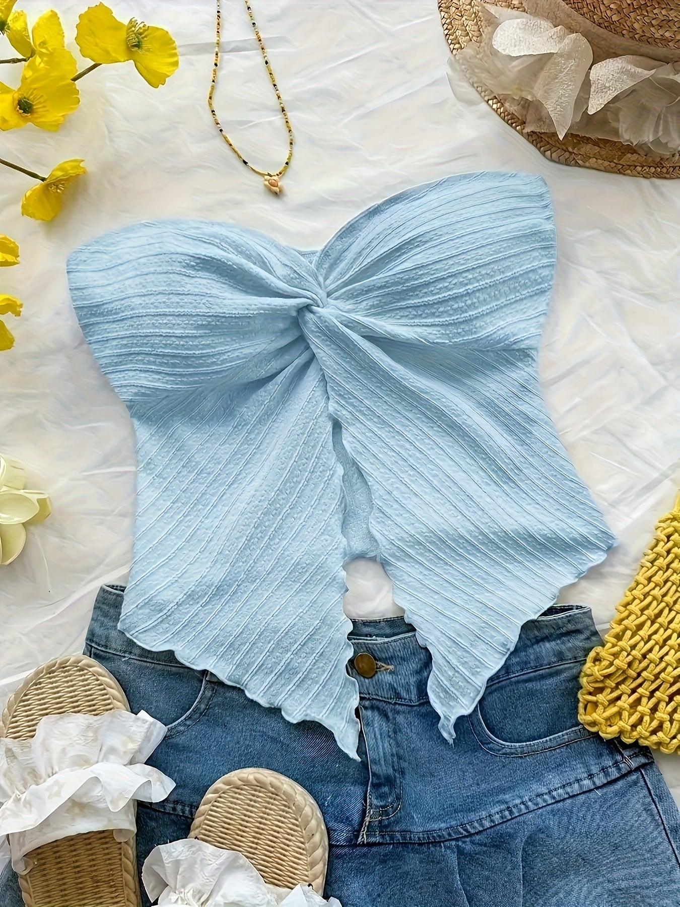 Damen Bandeau-Top Schleifen-Design Sommer Festivallook Elegant