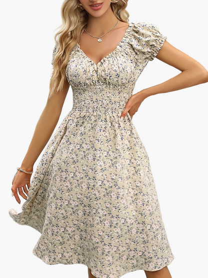 Damen Sommerkleid Elegant mit Blumenmuster und Kurzarm – Perfekt für Alltag & Urlaub