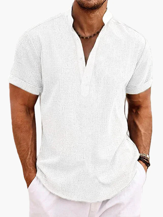Heren modern kortarm vrijetijdshemd met opstaande kraag – Perfect voor zomer & dagelijks gebruik
