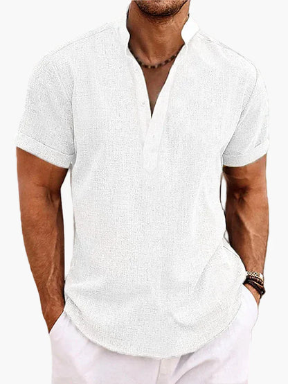 Heren modern kortarm vrijetijdshemd met opstaande kraag – Perfect voor zomer & dagelijks gebruik