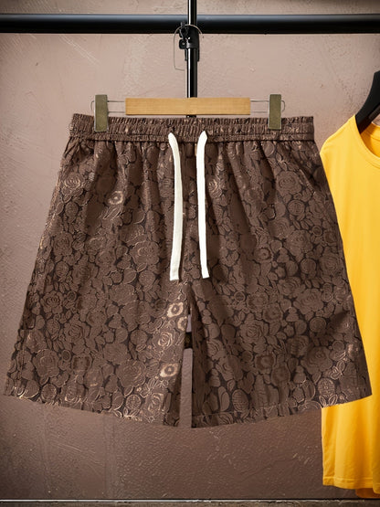 Shorts pour hommes avec motif jacquard de roses – à la mode, décontractés, idéaux pour les loisirs et l'été