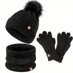 Driedelige winterset voor dames met muts, sjaal en handschoenen