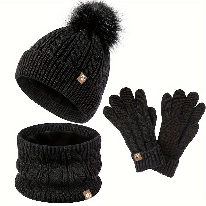 Driedelige winterset voor dames met muts, sjaal en handschoenen