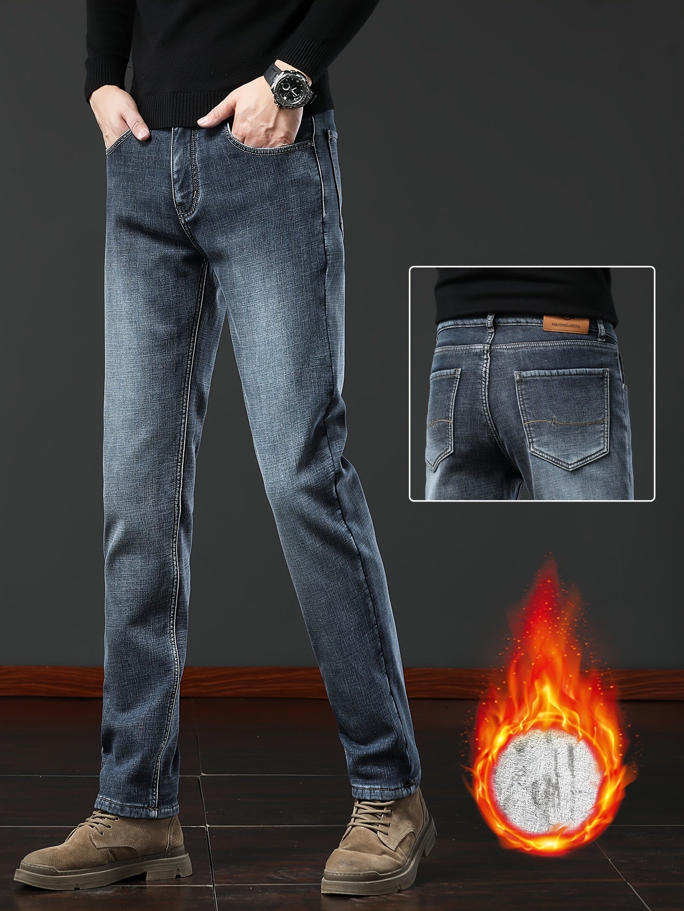 Thermo Jeans Herren gefüttert Winterhose Grau / Dunkelblau