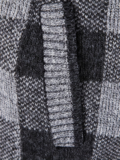 Herren Kapuzenstrickjacke kariert gefüttert Reißverschluss