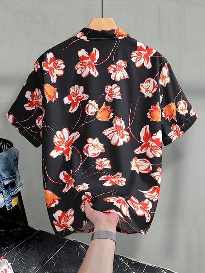 Chemise décontractée homme à manches courtes avec motif floral moderne – Chemise élégante pour resort et plage