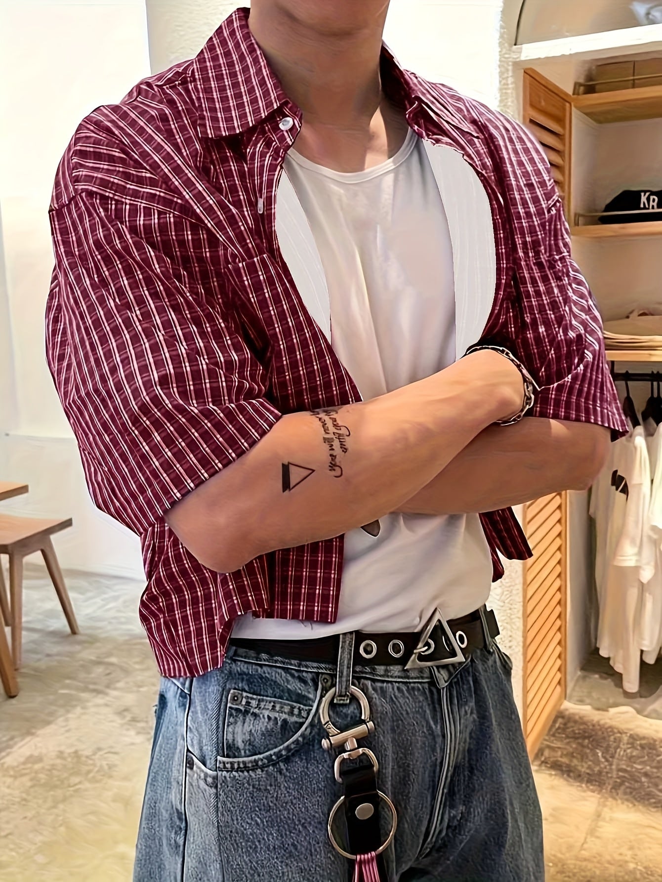 Herre kortermet oversized skjorte i rutete streetwear-stil – avslappet mote for fritid og hverdag