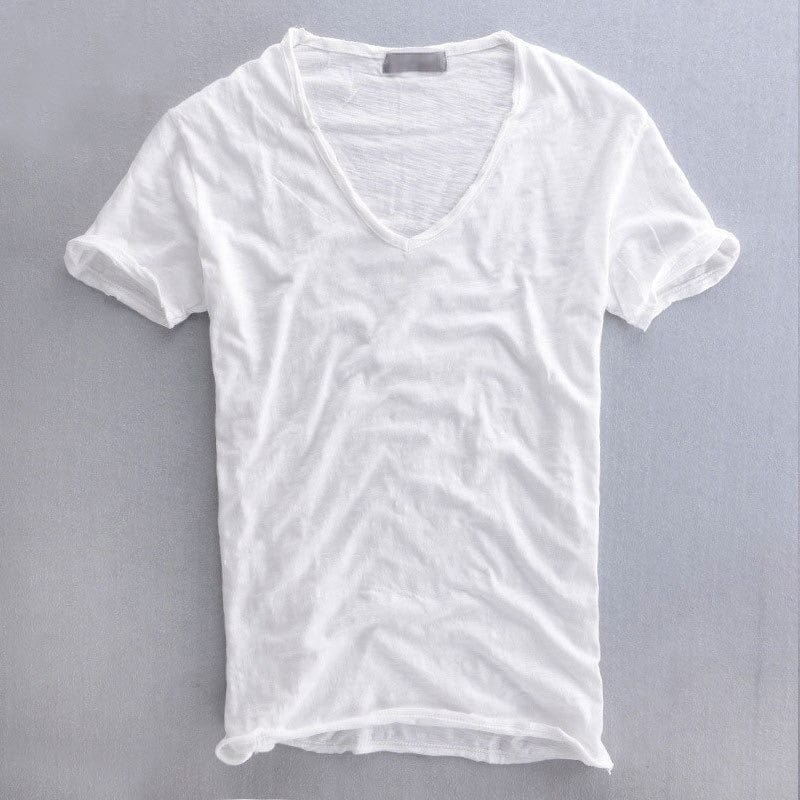 Herr V-ringad T-shirt – Avslappnad stil för vardag och fritid