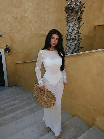 Dame maxikjole strand cover-up elegant figursyet feriemode