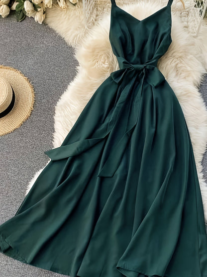 Abito lungo da donna in stile camisole con fiocco – Abito elegante per feste in giardino e serate