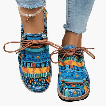 Damen Vintage Freizeitschuhe mit Boho-Muster und Schnürung – Bequeme Alltags-Slipper im Ethno-Stil