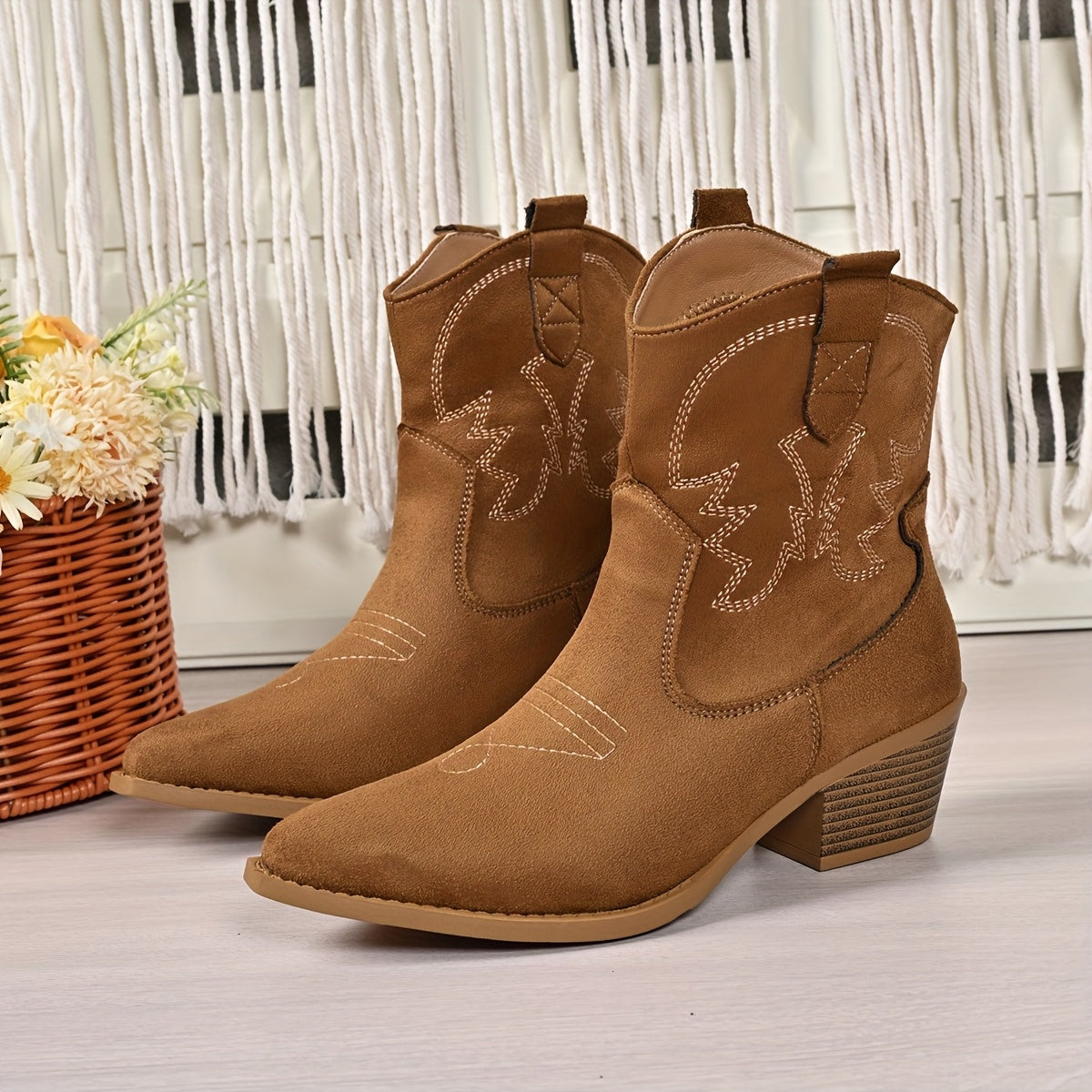 Fable | Westernlaarzen met borduursel voor dames met brede kuiten
