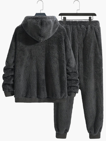 Herre fleece hoodie joggingdragt todelt – hyggeligt fritidstøj til sport & loungewear