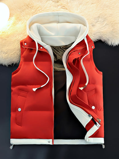 Unisex Steppweste mit Kapuze Doppel-Reißverschluss Winter Freizeit