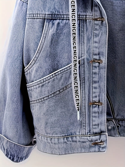 Damen Jeansjacke mit Kapuze Hellblau Weite Passform