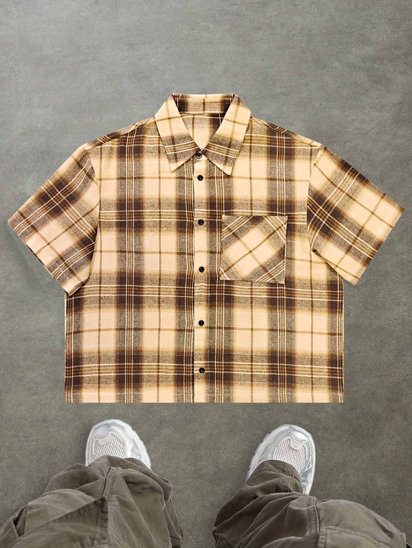 Camisa de cuadros oversize de manga corta para hombre con estilo streetwear – moda casual para el día a día y salidas