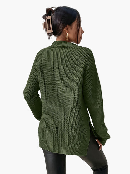 Damen Pullover Strickpullover mit Reißverschluss und Stehkragen – Modischer Herbst Winter Freizeit Look