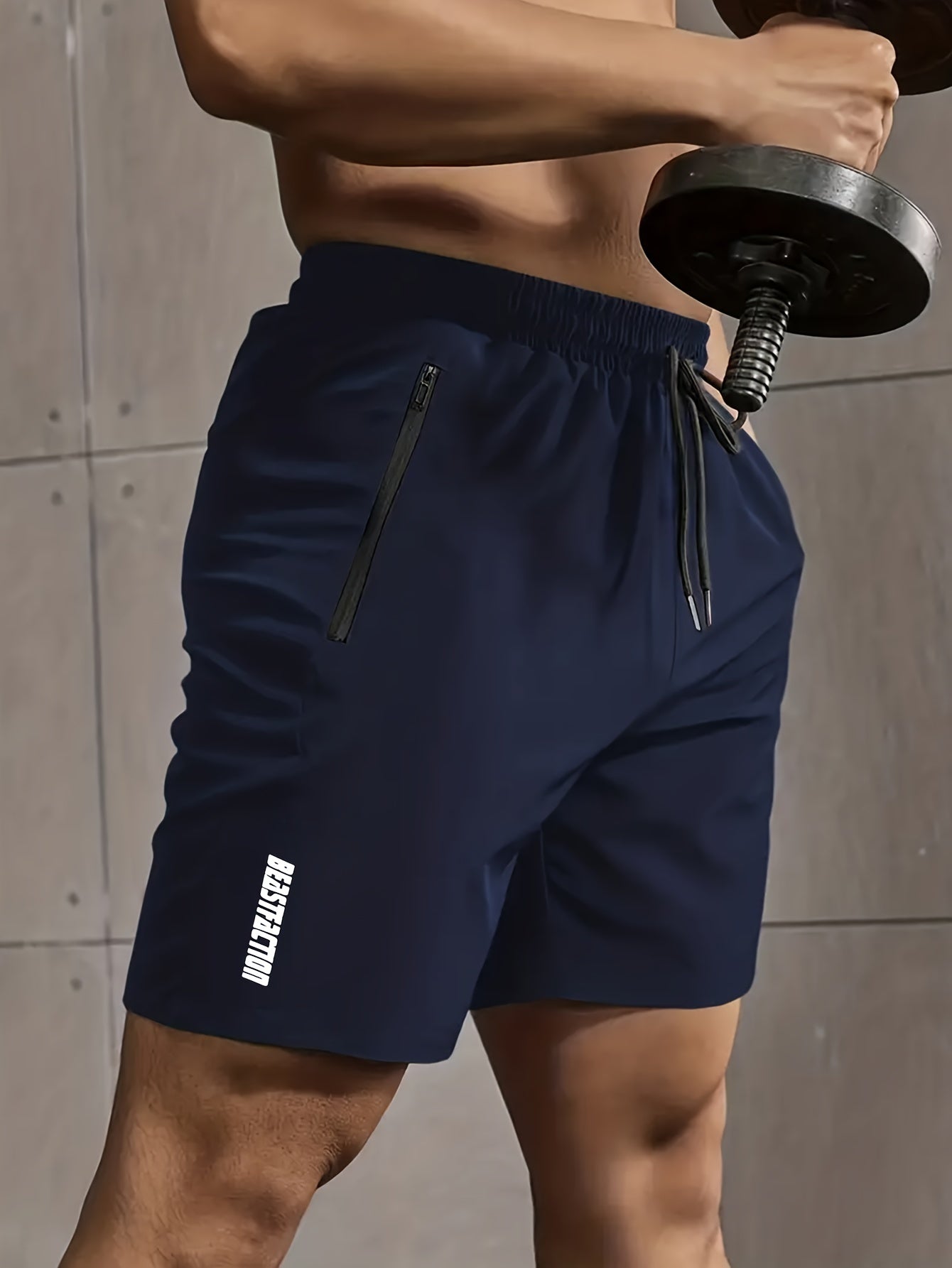 Męskie szorty sportowe do fitnessu, krótkie spodenki z kieszeniami na zamek błyskawiczny
