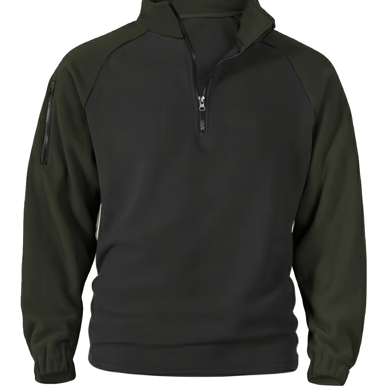 Pullover in pile da uomo, maniche raglan, chiusura a un quarto con zip, grigio scuro e marrone