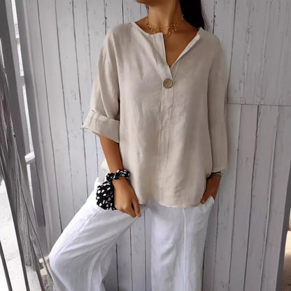 Damen Bluse im lockeren Boho-Style mit V-Ausschnitt – Casual Chic, ideal für Alltag & Freizeit